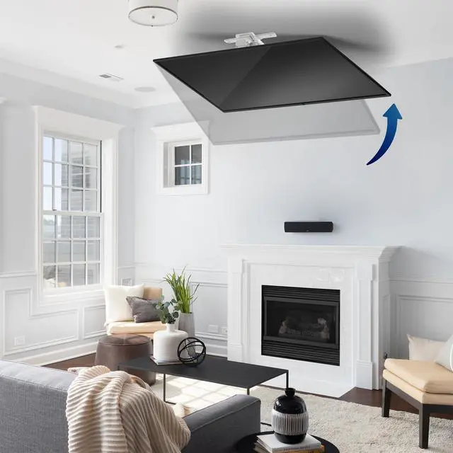 Alt view image 6 of 7 - Swivel Electric Ceiling TV Mount, 37-70 in Screens, MOUNT-E-FD75CW-S | White, Swiveling, Large Motorized Flip Down, Flat Roof VESA Mount, Heavy Duty Steel, App and Voice Control, Holds 99 lbs