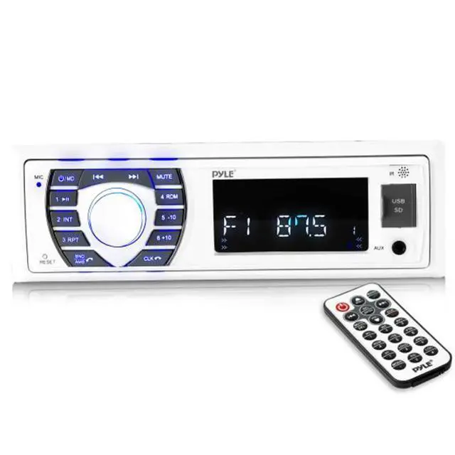 Alt view image 2 of 7 - Pyle PLRMR23BTW Single DIN Bluetooth Marine MP3 AM/FM Stereo Receiver, Cover, 4-Channel Amplifier w/Kit, 2X 6.5 200W Full Range 2-Way Waterproof Speakers, 2X 6x9 260W Outdoor Speakers, Antenna