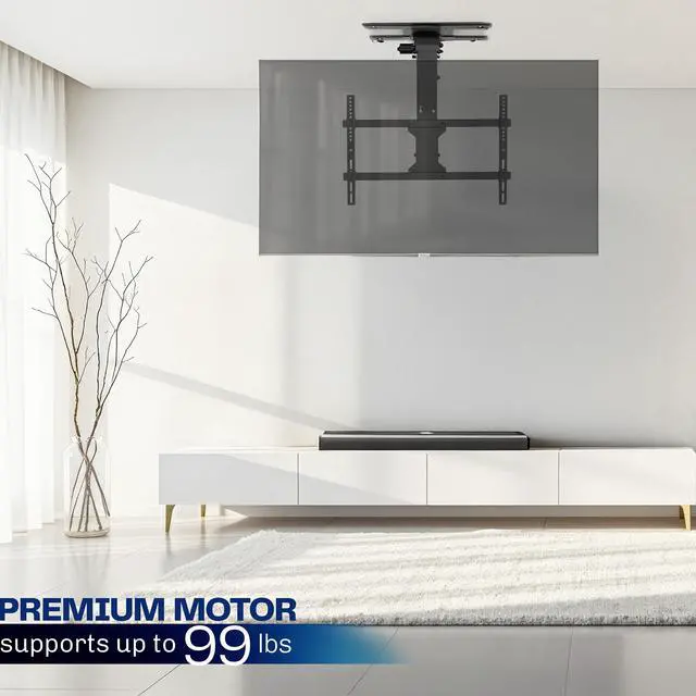 Alt view image 2 of 7 - Swivel Electric Ceiling TV Mount, 37 to 70 in Screens, MOUNT-E-FD75C-S | Black, Swiveling, Large Motorized Flip Down, Flat Roof VESA Mount, Heavy Duty Steel, App and Voice Control, Holds 99 lbs