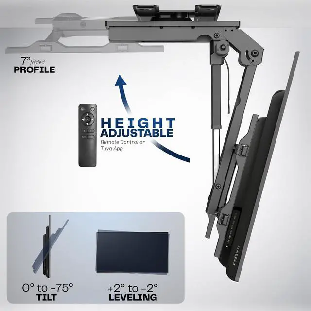 Alt view image 5 of 7 - Swivel Electric Ceiling TV Mount, 37 to 70 in Screens, MOUNT-E-FD75C-S | Black, Swiveling, Large Motorized Flip Down, Flat Roof VESA Mount, Heavy Duty Steel, App and Voice Control, Holds 99 lbs