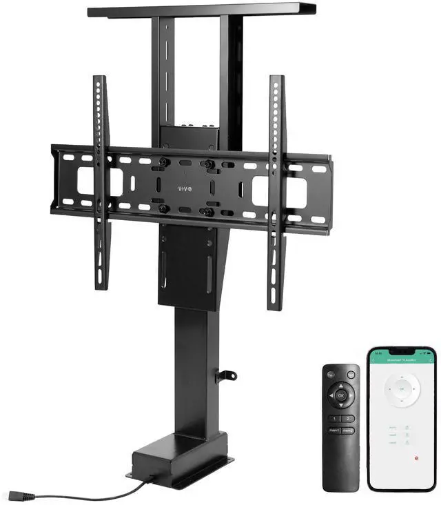 Main image of Motorized Large TV Stand for 37 to 77 inch Screens, MOUNT-E-UP80P | Black, Vertical Lift Television Stand with Remote Control and Tuya Smart App Compatibility, Compact TV Mount Bracket