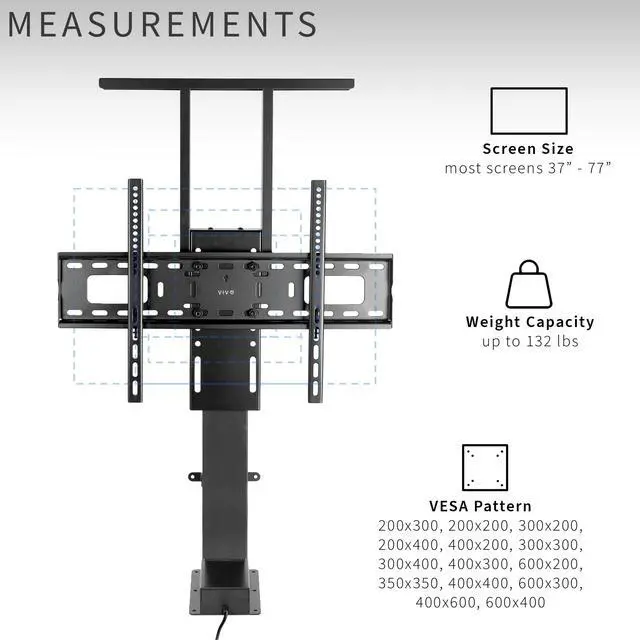 Alt view image 3 of 7 - Motorized Large TV Stand for 37 to 77 inch Screens, MOUNT-E-UP80P | Black, Vertical Lift Television Stand with Remote Control and Tuya Smart App Compatibility, Compact TV Mount Bracket