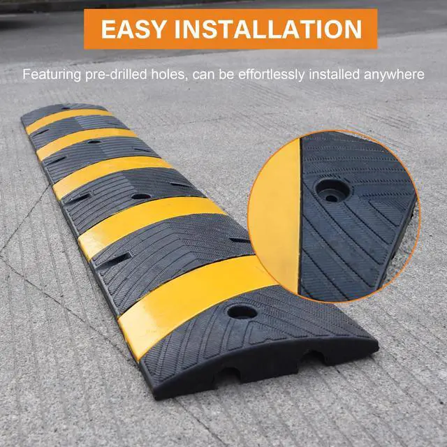 Alt view image 4 of 7 - 2-Pack 6Ft Rubber Speed Bump, Speed Hump Cable Protector Ramp | 2 Channel, with Bolts for Asphalt Concrete Driveway Gravel 72x11.8x1.8 inch