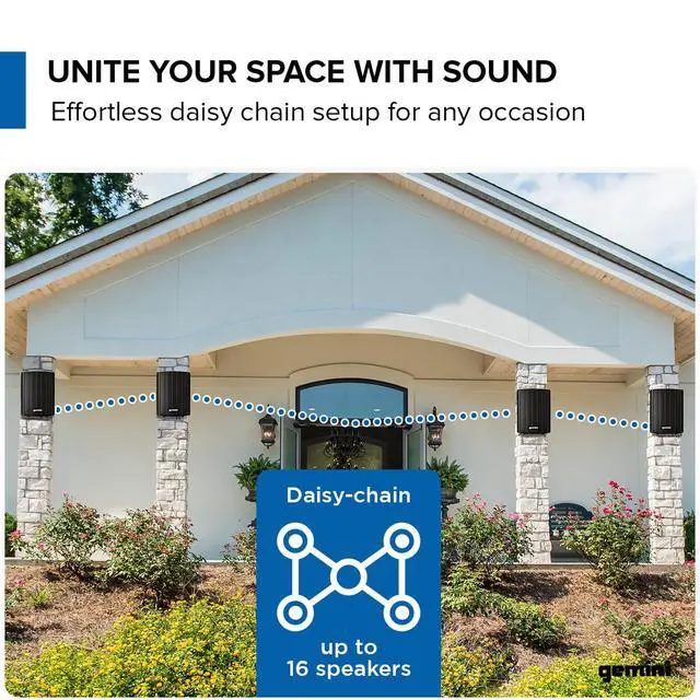 Alt view image 3 of 7 - Outdoor Bluetooth Speakers, Daisy-Chain Pair, Wall-Mount, 6.5" | 6.5" outdoor wall-mount speakers, pair - IP44 all-weather - Bluetooth & AUX, expandable - remote incl