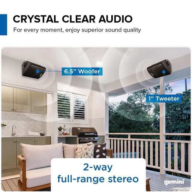 Alt view image 4 of 7 - Outdoor Bluetooth Speakers, Daisy-Chain Pair, Wall-Mount, 6.5" | 6.5" outdoor wall-mount speakers, pair - IP44 all-weather - Bluetooth & AUX, expandable - remote incl