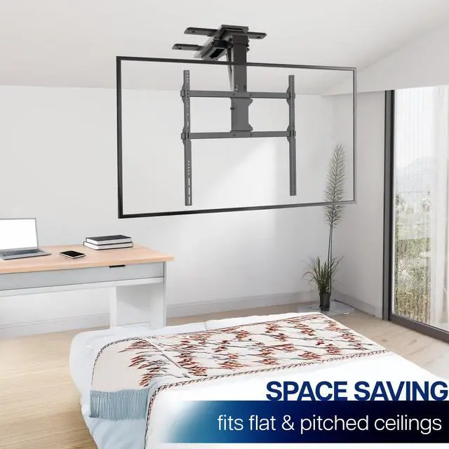 Alt view image 5 of 7 - Black Electric Ceiling TV Mount for 37 to 86 in Screens, MOUNT-E-FD85C | Large Motorized Flip Down TV Mount, Pitched Roof VESA Mount, Heavy Duty Steel, App and Voice Control, Holds 121 lbs