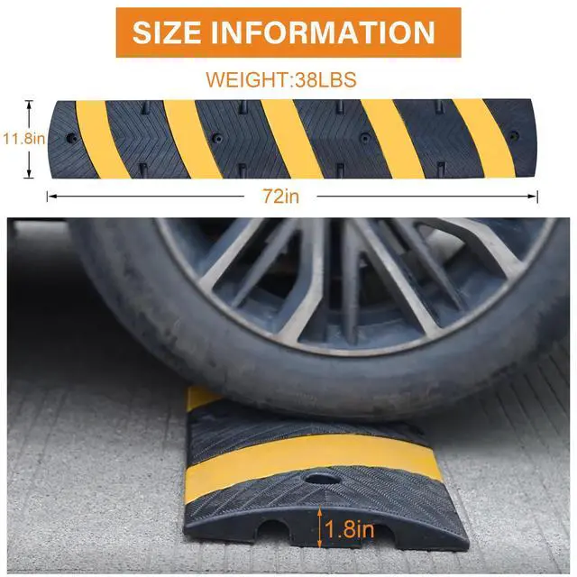 Alt view image 7 of 7 - 2-Pack 6Ft Rubber Speed Bump, Speed Hump Cable Protector Ramp | 2 Channel, with Bolts for Asphalt Concrete Driveway Gravel 72x11.8x1.8 inch