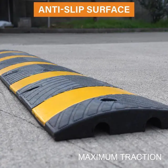 Alt view image 6 of 7 - 2-Pack 6Ft Rubber Speed Bump, Speed Hump Cable Protector Ramp | 2 Channel, with Bolts for Asphalt Concrete Driveway Gravel 72x11.8x1.8 inch