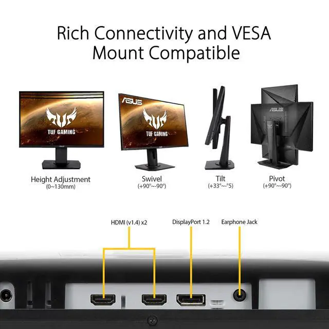 Alt view image 4 of 6 - TUF Gaming 27 1080P Monitor (VG279QR) - Full HD, IPS, 165Hz, 1ms, Extreme Low Motion Blur, G-SYNC Compatible, Shadow Boost, VESA Mountable, DisplayPort, HDMI, Height Adjustable