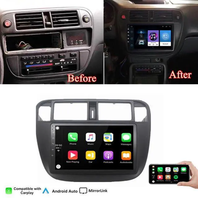 Alt view image 2 of 7 - 9" Android 13 Car Stereo for Honda Civic 1995-2000 HD Touch Screen Double Din Car Radio Receiver w/Wireless Carplay & Android Auto GPS Navigation Bluetooth AHD Mirror Link SWC Backup Camera Mic, 2+32G
