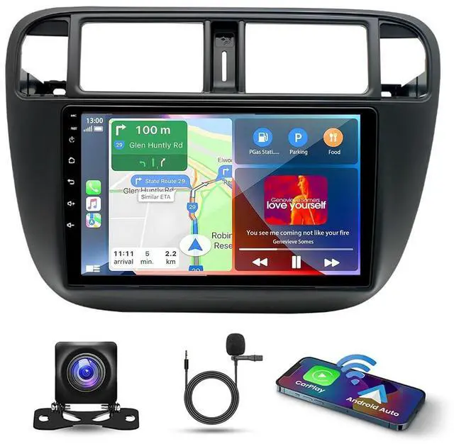 Main image of 9" Android 13 Car Stereo for Honda Civic 1995-2000 HD Touch Screen Double Din Car Radio Receiver w/Wireless Carplay & Android Auto GPS Navigation Bluetooth AHD Mirror Link SWC Backup Camera Mic, 2+32G