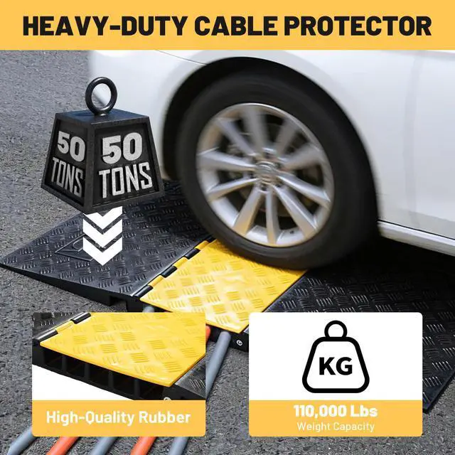 Alt view image 3 of 5 - ADA Threshold Ramp for Wheelchair & Scooter, 5-Channel Rubber Cable | Protector 110,000 Lbs Capacity Heavy Duty Bridge Ramp Non-Slip Wire Cord Cover for Driveway & Events