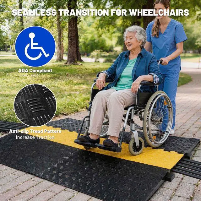 Alt view image 2 of 5 - ADA Threshold Ramp for Wheelchair & Scooter, 5-Channel Rubber Cable | Protector 110,000 Lbs Capacity Heavy Duty Bridge Ramp Non-Slip Wire Cord Cover for Driveway & Events