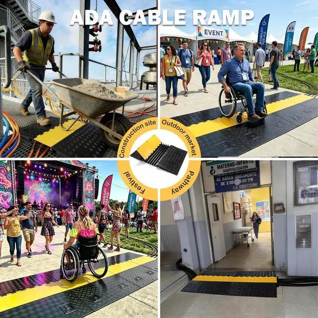 Alt view image 4 of 5 - ADA Threshold Ramp for Wheelchair & Scooter, 5-Channel Rubber Cable | Protector 110,000 Lbs Capacity Heavy Duty Bridge Ramp Non-Slip Wire Cord Cover for Driveway & Events