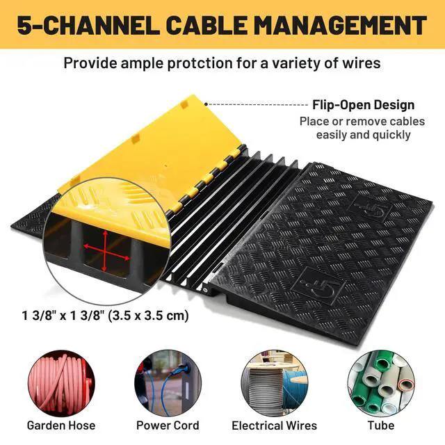 Alt view image 5 of 5 - ADA Threshold Ramp for Wheelchair & Scooter, 5-Channel Rubber Cable | Protector 110,000 Lbs Capacity Heavy Duty Bridge Ramp Non-Slip Wire Cord Cover for Driveway & Events