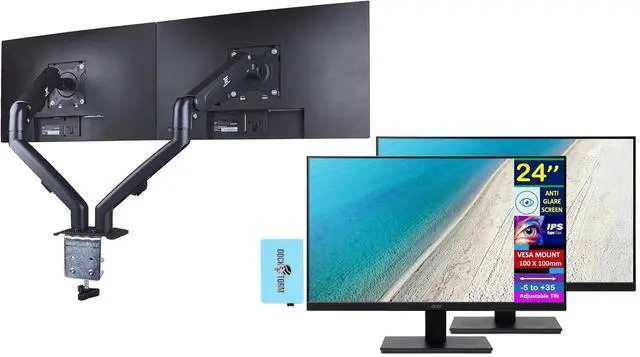 Main image of 24" FHD IPS Monitor with Integrated Speakers, VESA Mount (2-Pack) | 4 ms Response Time, Anti-Glare, Adaptive Sync, & Dockztorm Hub, VGA, HDMI, Black Color (ErgoFlexy Dual Monitor Mount)