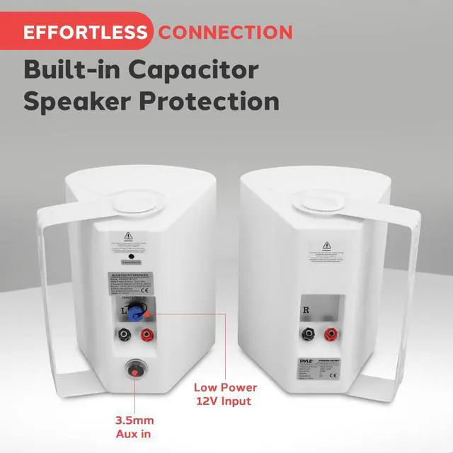 Alt view image 5 of 6 - 5.25" Wall Mount Bluetooth Speakers, Waterproof Indoor/Outdoor Speaker System, 240W Max, Marine Grade, Wireless Music Streaming, Full Range Stereo, Suitable for Patio, Poolside, Home (White Pair)