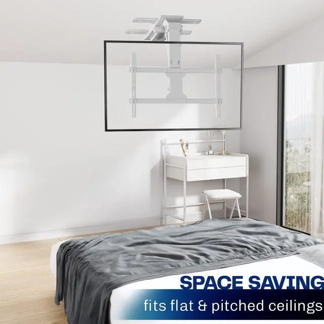 Alt view image 5 of 7 - Electric Flip Down Ceiling TV Mount for 37 to 70 inch Screens, Large Motorized Flat or Pitched Ceiling VESA Mount, Holds up to 99 lbs, App and Voice Control, White, MOUNT-E-FD75CW