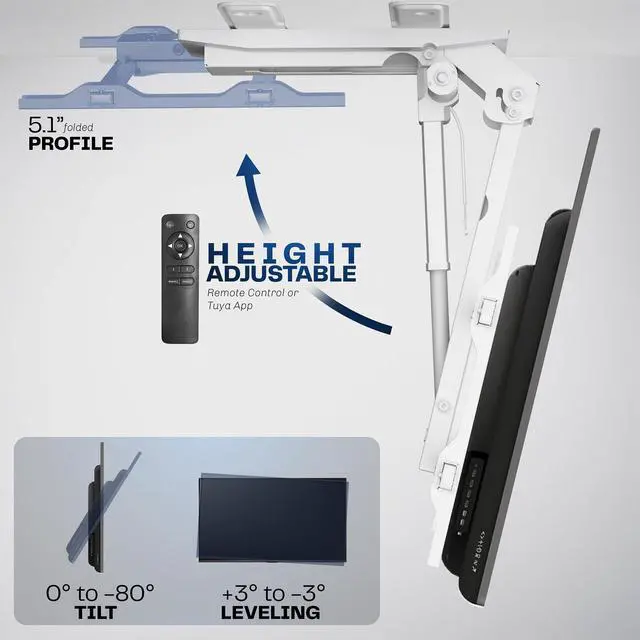 Alt view image 4 of 7 - Electric Flip Down Ceiling TV Mount for 37 to 70 inch Screens, Large Motorized Flat or Pitched Ceiling VESA Mount, Holds up to 99 lbs, App and Voice Control, White, MOUNT-E-FD75CW