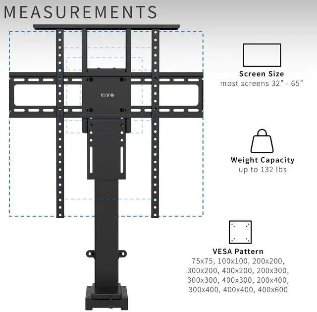 Alt view image 3 of 7 - Black Motorized TV Stand for 32 to 65 inch Screens, MOUNT-E-UP65A | Vertical Lift Television Stand with Remote Control, Compact TV Mount Bracket