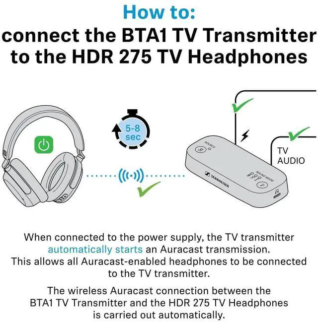 Alt view image 3 of 7 - RS 275 TV Headphones - Bluetooth Headphones and Transmitter Bundle - Low Latency Wireless Headphones with Virtual Surround Sound, Speech Clarity and Auracast Technology - 50 h Battery