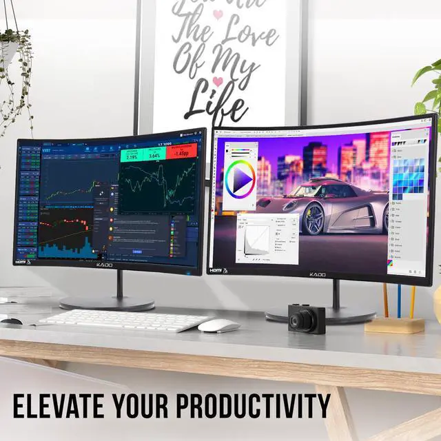 Alt view image 2 of 6 - 2-Pack Dual 27" Curved 1500R 1920x1080 75Hz FHD Computer Monitor | Dual Monitor Setup HDMI Office Gaming Hybrid, VESA Wall Mount Arm Mount Built-in Speakers, Panoramic Display Multi-tasking