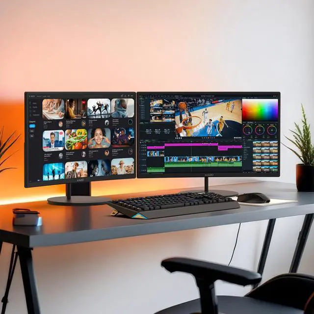 Alt view image 4 of 6 - 2-Pack Dual 27" Curved 1500R 1920x1080 75Hz FHD Computer Monitor | Dual Monitor Setup HDMI Office Gaming Hybrid, VESA Wall Mount Arm Mount Built-in Speakers, Panoramic Display Multi-tasking