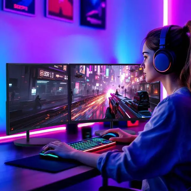 Alt view image 5 of 6 - 2-Pack Dual 27" Curved 1500R 1920x1080 75Hz FHD Computer Monitor | Dual Monitor Setup HDMI Office Gaming Hybrid, VESA Wall Mount Arm Mount Built-in Speakers, Panoramic Display Multi-tasking