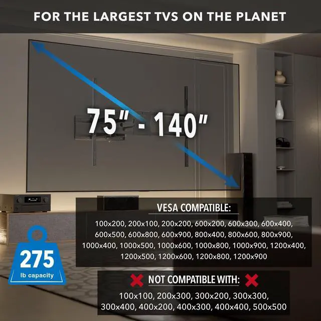 Alt view image 2 of 6 - The Beast XXL Long Arm TV Wall Mount, 75-140" | Full motion mount holds up to 275 lbs, 38.6" extension, tilt swivel level adjust, VESA 1200x900