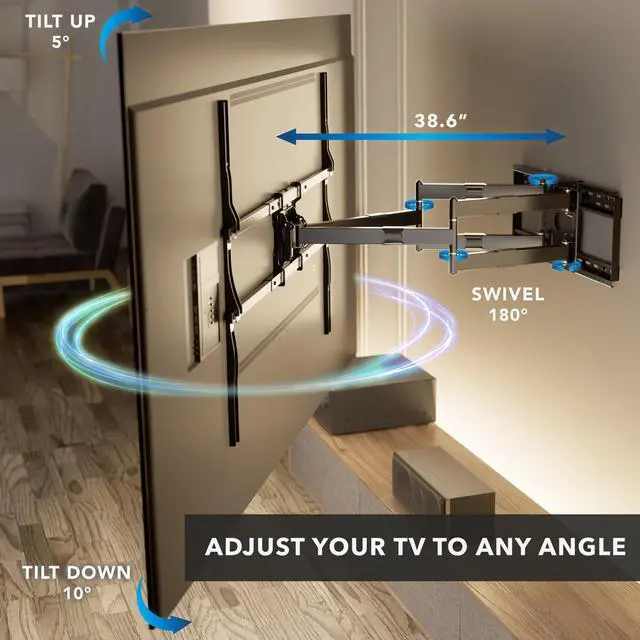 Alt view image 6 of 6 - The Beast XXL Long Arm TV Wall Mount, 75-140" | Full motion mount holds up to 275 lbs, 38.6" extension, tilt swivel level adjust, VESA 1200x900