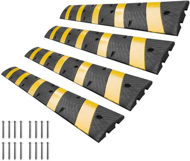 Main image of 72" Rubber Speed Bumps for Road, Heavy Duty Cable Protector Ramp with High Reflective Yellow Stripe Speed Control Bump for Driveway, Garage, Parking Lot(4 Pack)