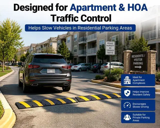Alt view image 2 of 5 - 72" Rubber Speed Bumps for Road, Heavy Duty Cable Protector Ramp with High Reflective Yellow Stripe Speed Control Bump for Driveway, Garage, Parking Lot(4 Pack)