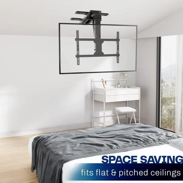 Alt view image 5 of 7 - Black Electric Ceiling TV Mount for 37 to 70 in Screens, MOUNT-E-FD75C | Large Motorized Flip Down TV Mount, Pitched Roof VESA Mount, Heavy Duty Steel, App and Voice Control, Holds 99 lbs