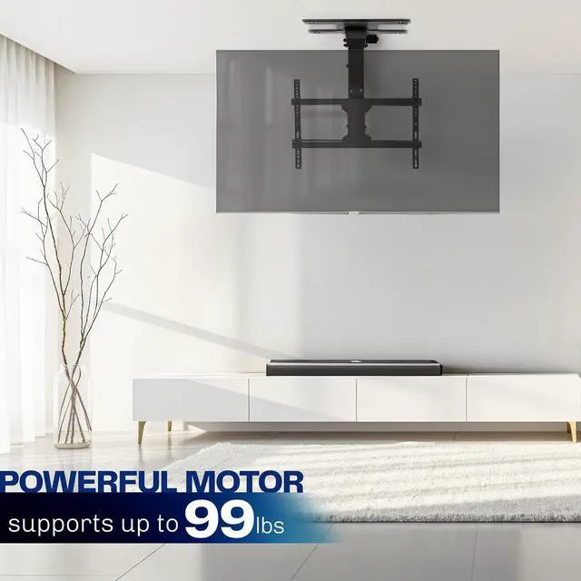 Alt view image 2 of 7 - Black Electric Ceiling TV Mount for 37 to 70 in Screens, MOUNT-E-FD75C | Large Motorized Flip Down TV Mount, Pitched Roof VESA Mount, Heavy Duty Steel, App and Voice Control, Holds 99 lbs