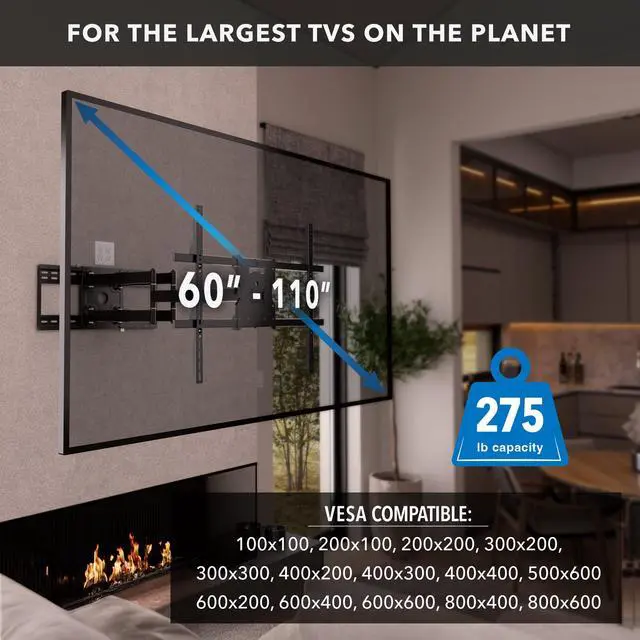 Alt view image 3 of 6 - The Beast Heavy Duty TV Wall Mount, 60-110" | Full motion dual arm mount for 98-100" TVs up to 275 lbs, 39" extension, VESA 100x100-800x600
