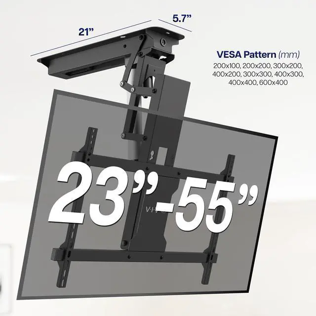 Alt view image 2 of 7 - Electric Ceiling TV Mount for 23 to 55 inch Screens, Flip Down Motorized Pitched Roof VESA Mount, MOUNT-E-FD55