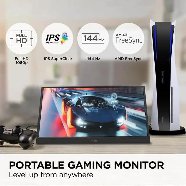 Alt view image 2 of 6 - VX1654 16 Inch Portable Gaming Monitor, 1080p 144Hz IPS USB-C | Mini HDMI For Consoles; 60W USB-C Powers Laptops, Built-In Stand Supports Travel, Work, Play, Desks, Classes, Streaming