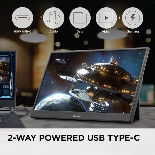 Alt view image 4 of 6 - VX1654 16 Inch Portable Gaming Monitor, 1080p 144Hz IPS USB-C | Mini HDMI For Consoles; 60W USB-C Powers Laptops, Built-In Stand Supports Travel, Work, Play, Desks, Classes, Streaming