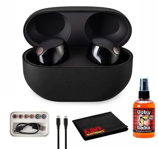 Main image of WF-1000XM5 True Wireless Noise Canceling Earbuds (Black) Hi-Res Audio, Bluetooth 5.3, Adaptive ANC, Built-in Microphone with Goby Labs Cleaner and Microfiber Cloth Bundle