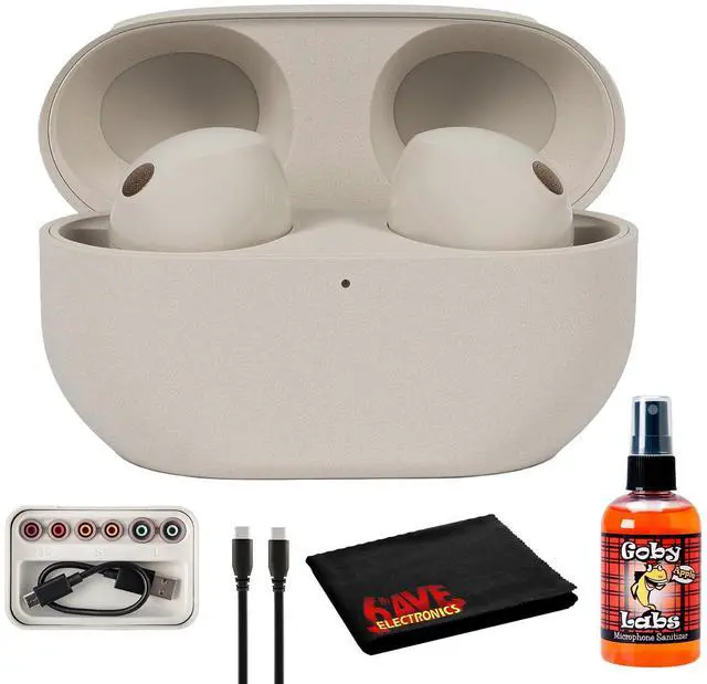 Main image of WF-1000XM5 True Wireless Noise Canceling Earbuds (Silver) Hi-Res Audio, Bluetooth 5.3, Adaptive ANC, Built-in Microphone with Goby Labs Cleaner and Microfiber Cloth Bundle
