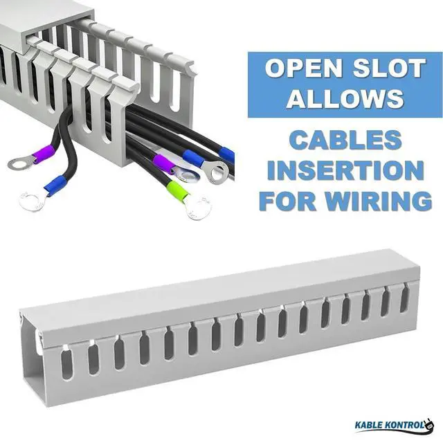Alt view image 6 of 7 - Wire Duct Open Slot Cable Raceway - 1 Width x 1 Height - 6.5 feet Long - 16 Pcs/Pack Gray PVC Wiring Trough Wire Cover Cord Hider for Under Desk Industrial Cable Management