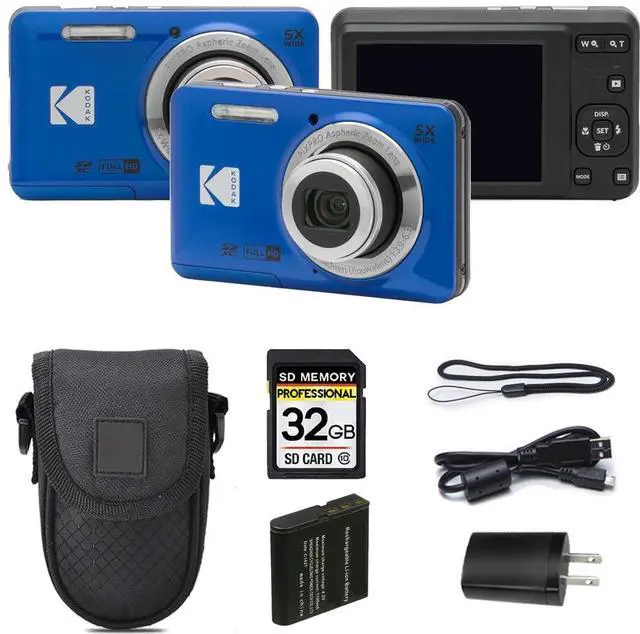 Main image of PIXPRO FZ55 Digital Camera Blue | 16MP Compact Point & Shoot, 5X Optical Zoom, 28mm Wide Angle Lens, 1080P Full HD Video, Blue + Camera Case & 32GB SD Card