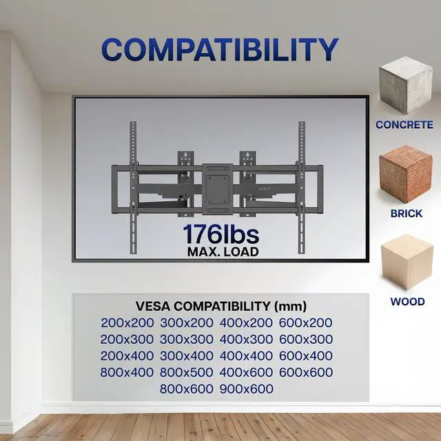 Alt view image 3 of 7 - Corner TV Wall Mount for 46 to 100 inch LCD LED Plasma Flat Screens, Full Motion Articulating Bracket, VESA up to 900x600, MOUNT-CR100C