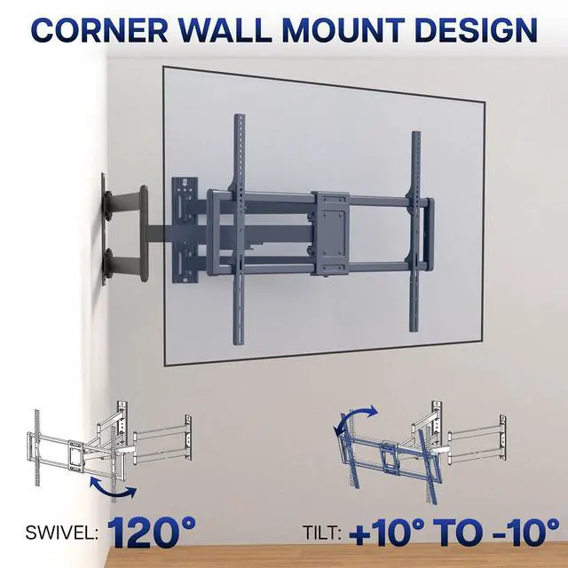 Alt view image 5 of 7 - Corner TV Wall Mount for 46 to 100 inch LCD LED Plasma Flat Screens, Full Motion Articulating Bracket, VESA up to 900x600, MOUNT-CR100C