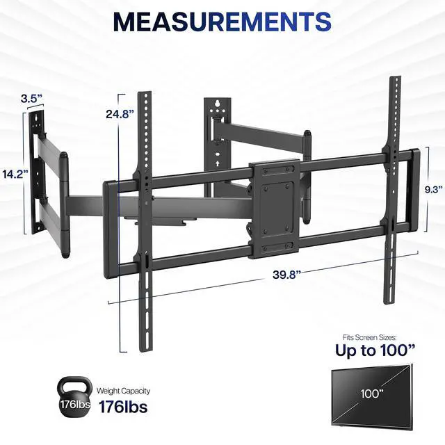 Alt view image 4 of 7 - Corner TV Wall Mount for 46 to 100 inch LCD LED Plasma Flat Screens, Full Motion Articulating Bracket, VESA up to 900x600, MOUNT-CR100C
