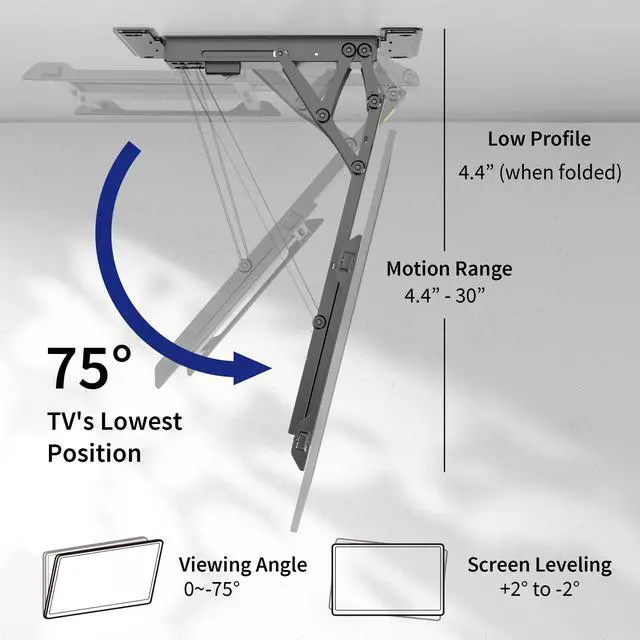 Alt view image 2 of 2 - Black Electric Ceiling TV Mount for 40 to 85 in Screens, MOUNT-E-FD85 | Large Motorized Flip Down TV Mount, Pitched Roof VESA Mount, Heavy Duty Steel Design, Low Profile, Master Pack, Holds 110 lbs