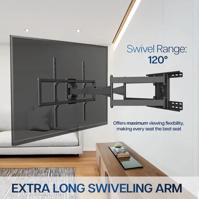 Alt view image 2 of 7 - 60 to 120 inch Large Screen Heavy Duty TV Wall Mount for LCD LED Flat and Curved Screens, Long Arm Articulating Swivel Mount, Max VESA 900x600mm, Black, MOUNT-VW120L