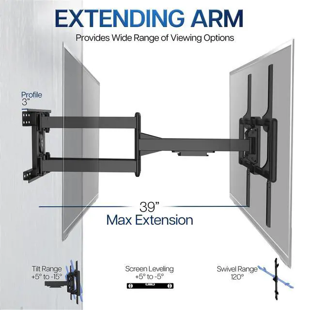 Alt view image 5 of 7 - 60 to 120 inch Large Screen Heavy Duty TV Wall Mount for LCD LED Flat and Curved Screens, Long Arm Articulating Swivel Mount, Max VESA 900x600mm, Black, MOUNT-VW120L