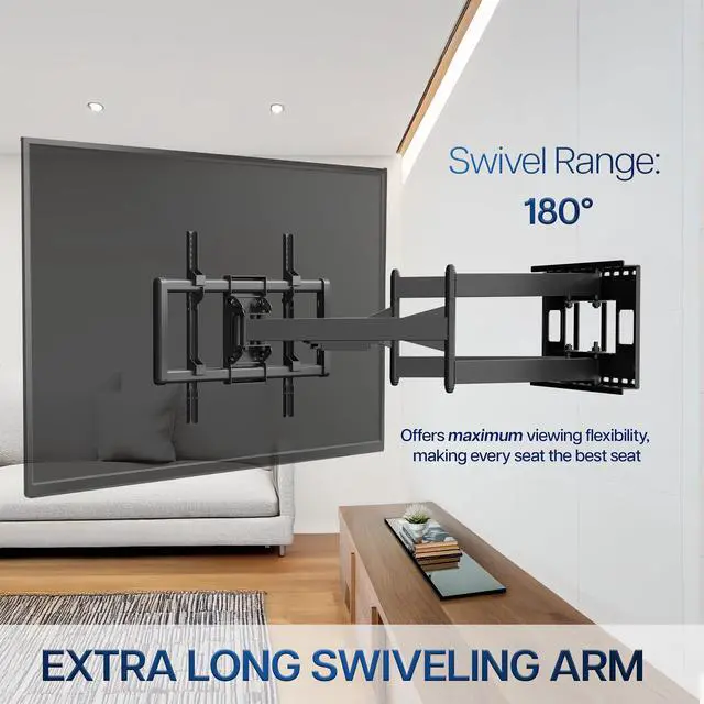 Alt view image 2 of 7 - Heavy Duty 43 to 85 inch Large Screen TV Articulating Wall Mount for LCD LED Flat and Curved Screens, Extra Extended Long Arm Swivel Mount, Max VESA 600x400mm, Black, MOUNT-VW085L