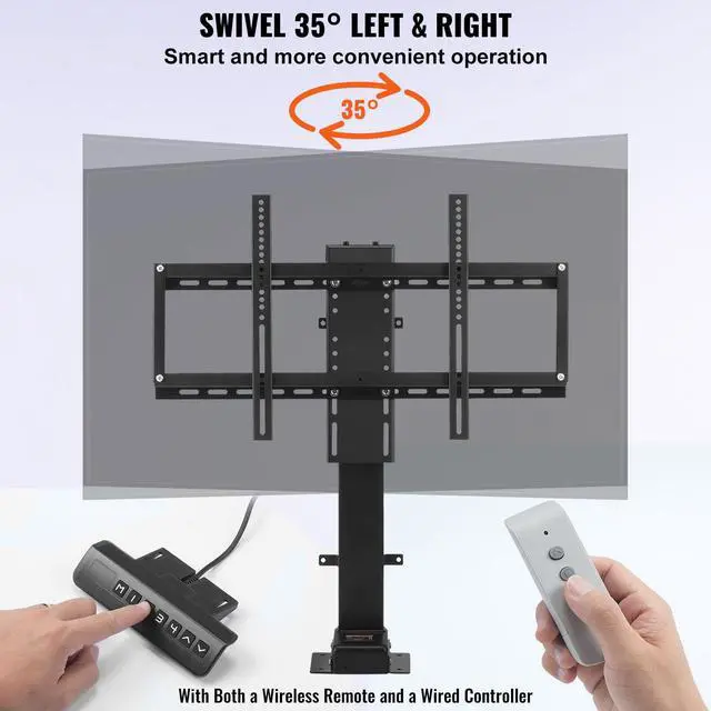 Alt view image 2 of 7 - Swivel Motorized TV Lift Stroke Length 40 Inch Motorized TV Mount Fit for 32-70 Inch TV Lift with Remote Control Height Adjustable 28.74-68.11 Inch,Load Capacity 154 Lbs,Manual Swivel L/R 30°